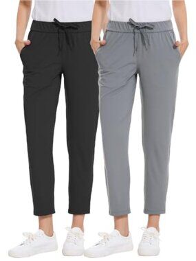 2 Pack 7/8 Length Golf Pants Athletic Sweatpants Women's Straight Leg High Waist